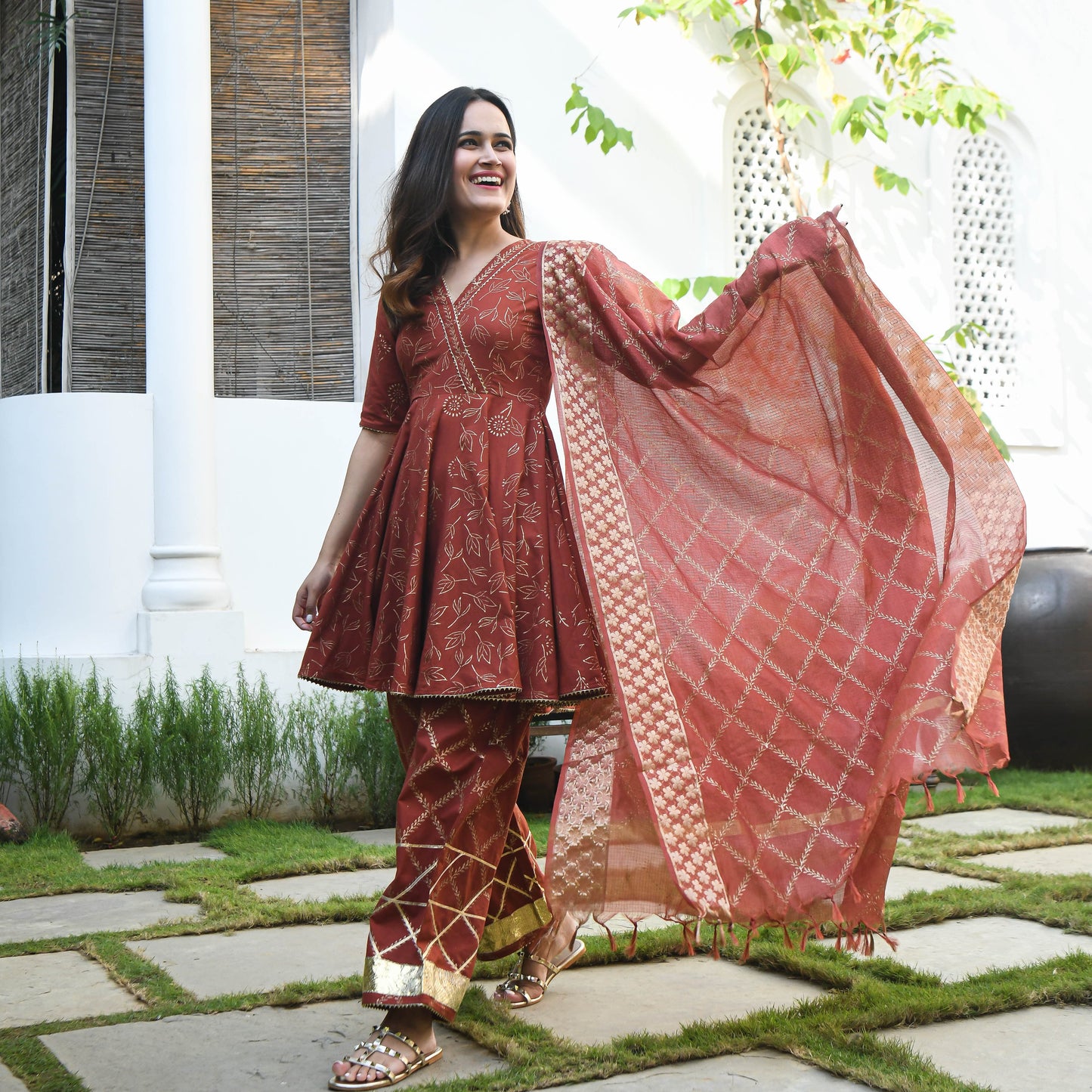 Red Flowy Cotton Suit Set for Women | Handcrafted in India | Comfortable & Trendy