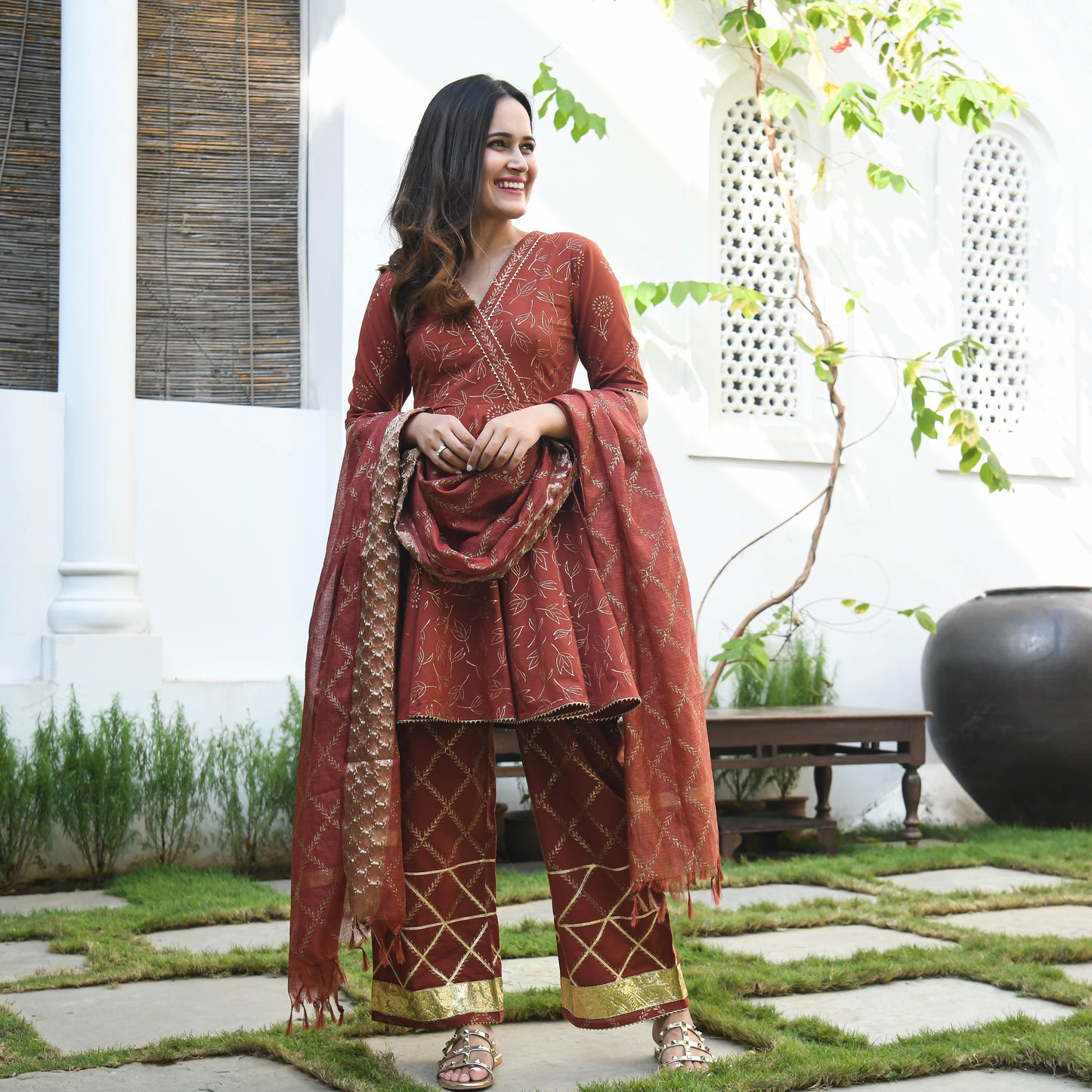 Red Flowy Cotton Suit Set for Women | Handcrafted in India | Comfortable & Trendy