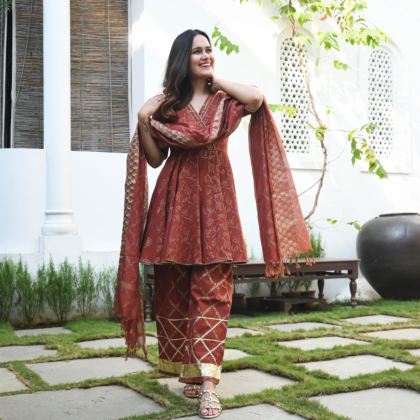 Red Flowy Cotton Suit Set for Women | Handcrafted in India | Comfortable & Trendy