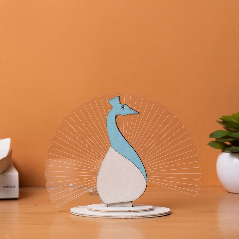 Playful Peacock Wooden Acrylic 3D Light