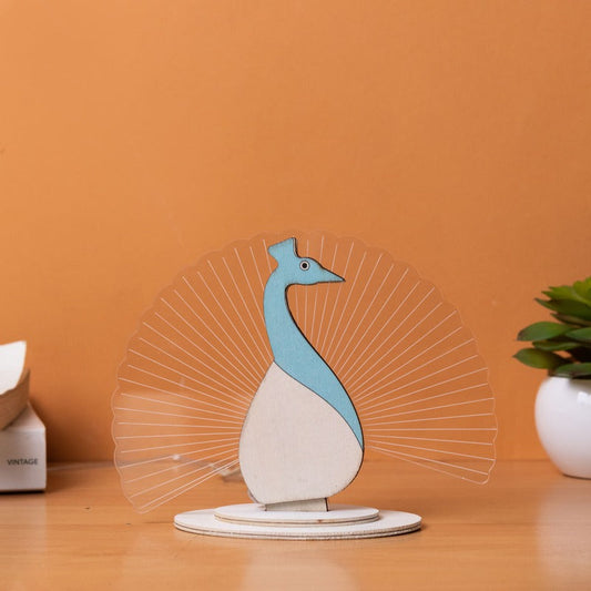 Playful Peacock Wooden Acrylic 3D Light