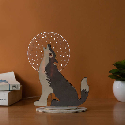 Howling Wolf Wooden Acrylic 3D Light