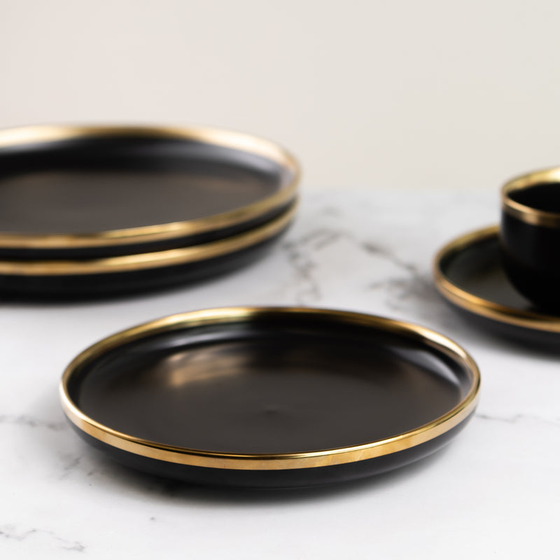 Jet Black Gold Rimmed Starter Plate