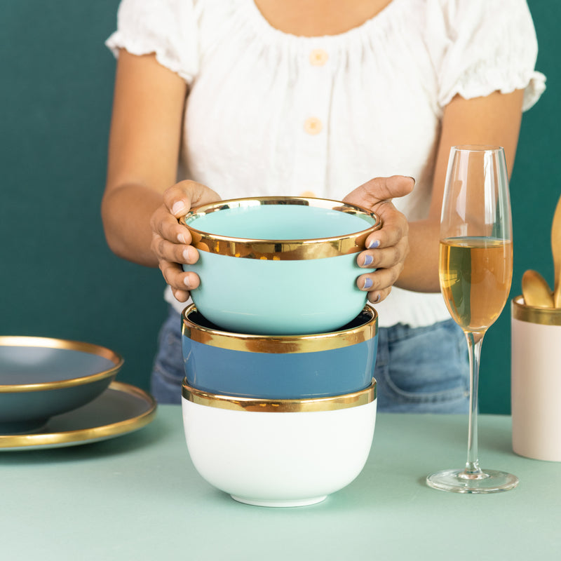 Gold Rim Cool Tone Serving Bowl