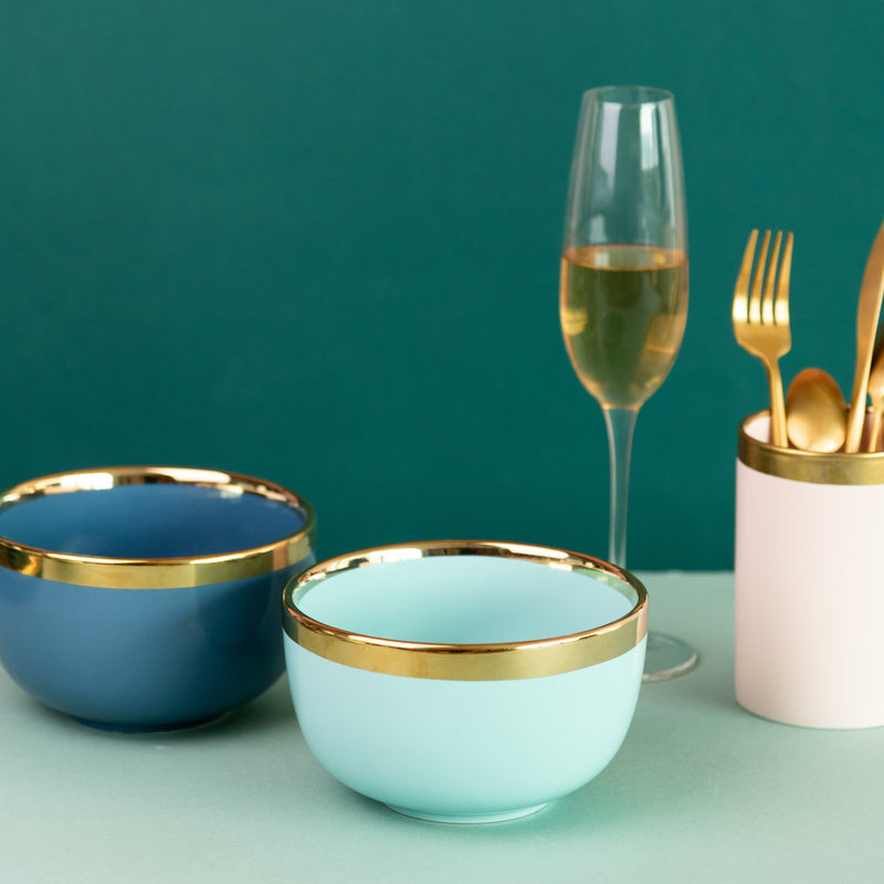 Gold Rim Cool Tone Serving Bowl