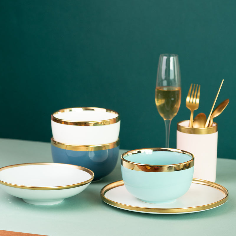 Gold Rim Cool Tone Serving Bowl