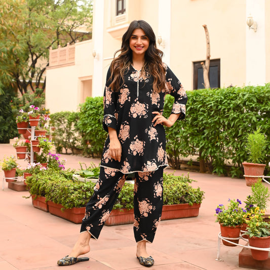 Black Rose Petal Kurta Set