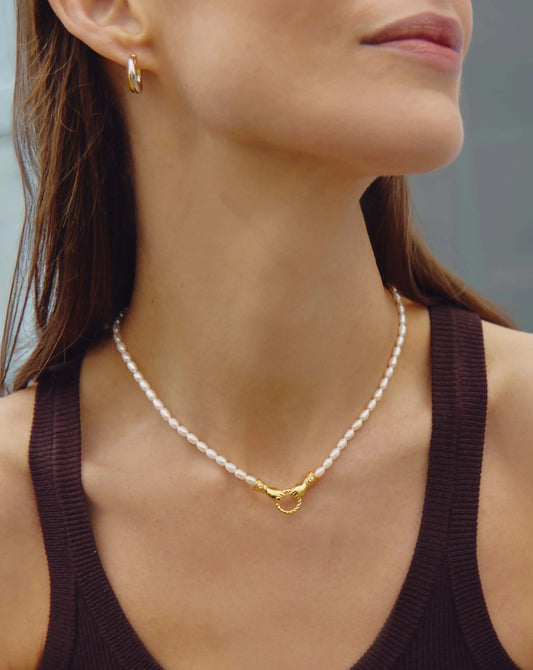 Harris Reed In Good Hands Pearl Pendant Necklace | 18ct Gold Plated/Pearl & Black Onyx