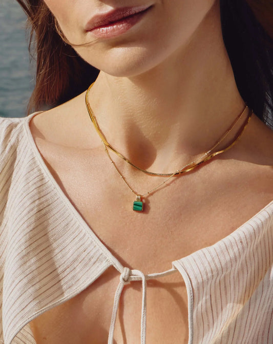 Lucy Williams Square Malachite Necklace | 18ct Gold Vermeil/Malachite