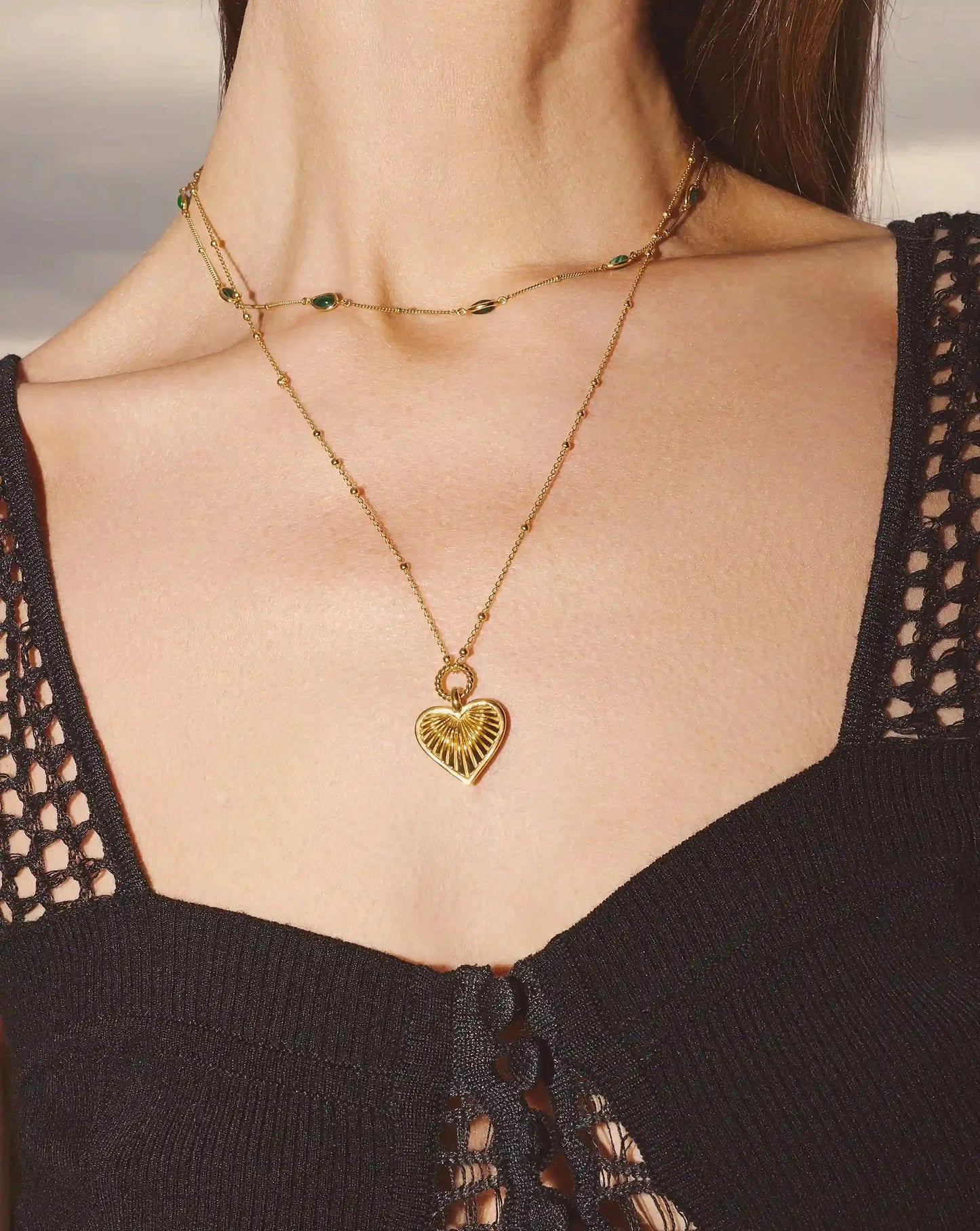 Ridge Heart Charm Pendant Necklace | 18ct Gold Plated