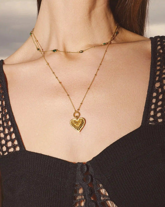 Ridge Heart Charm Pendant Necklace | 18ct Gold Plated